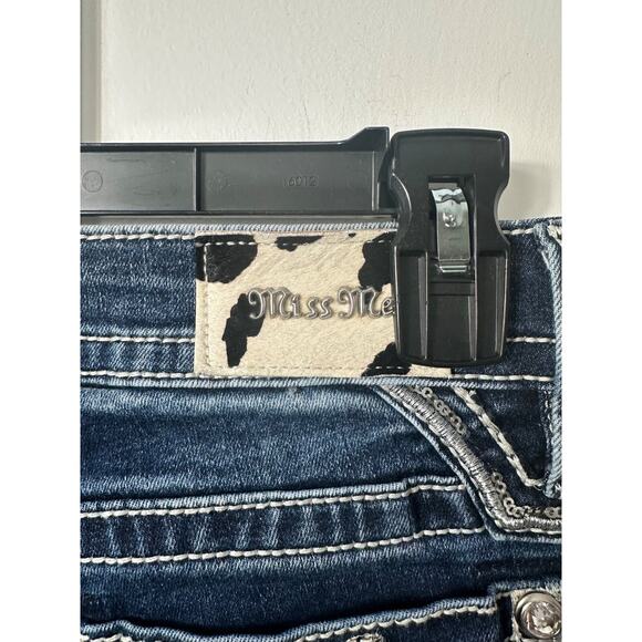 Miss Me Mid-Rise Boot cut jeans 30 silver & black cross pockets Embellished B15 - Picture 3 of 8